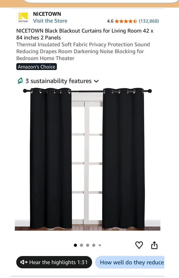 Black Blackout Curtains 42 x 84 inches 2 Panels - photo 4