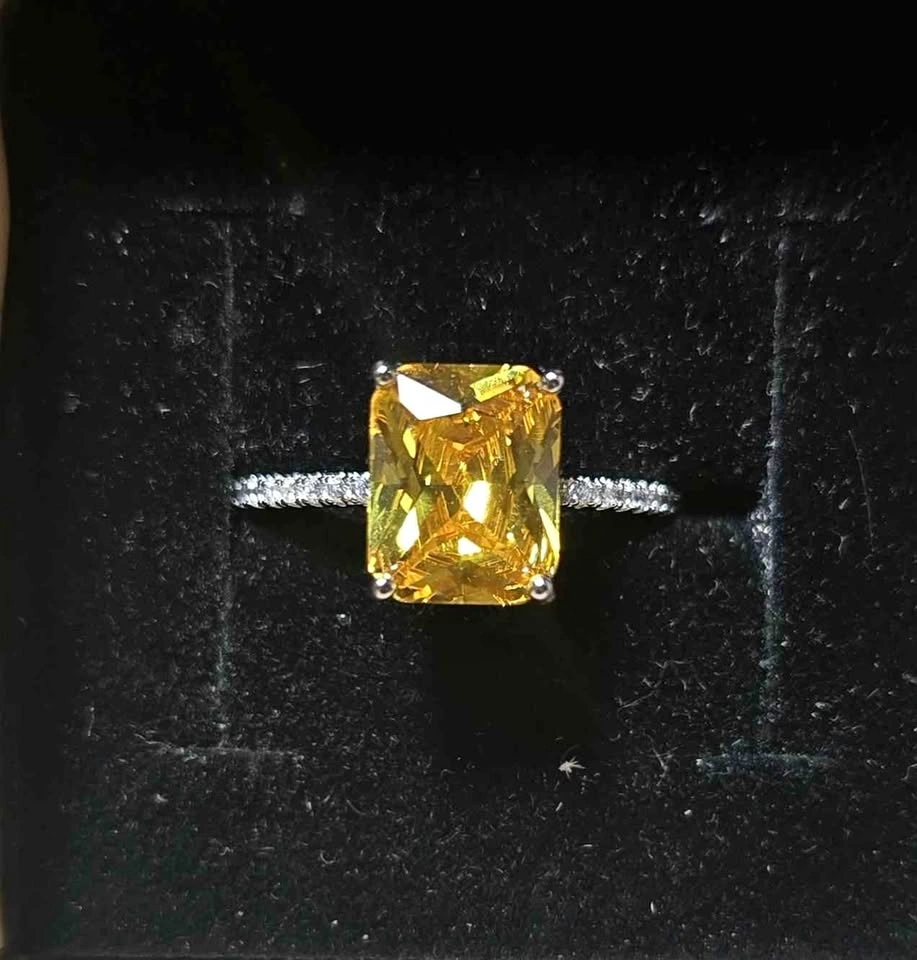 Dark Yellow Moissanite Ring 4 Carats Size 8