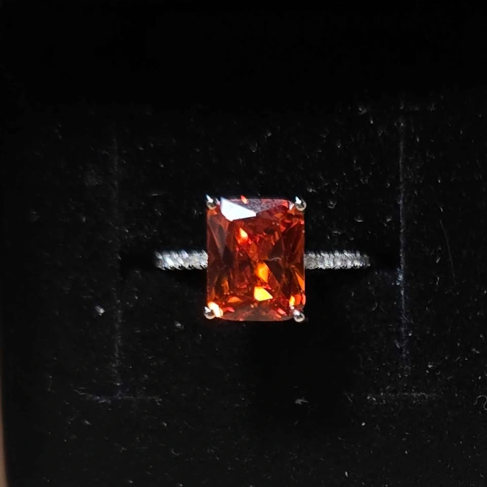 Vivid Orange Moissanite Ring 4 Carats Size 7