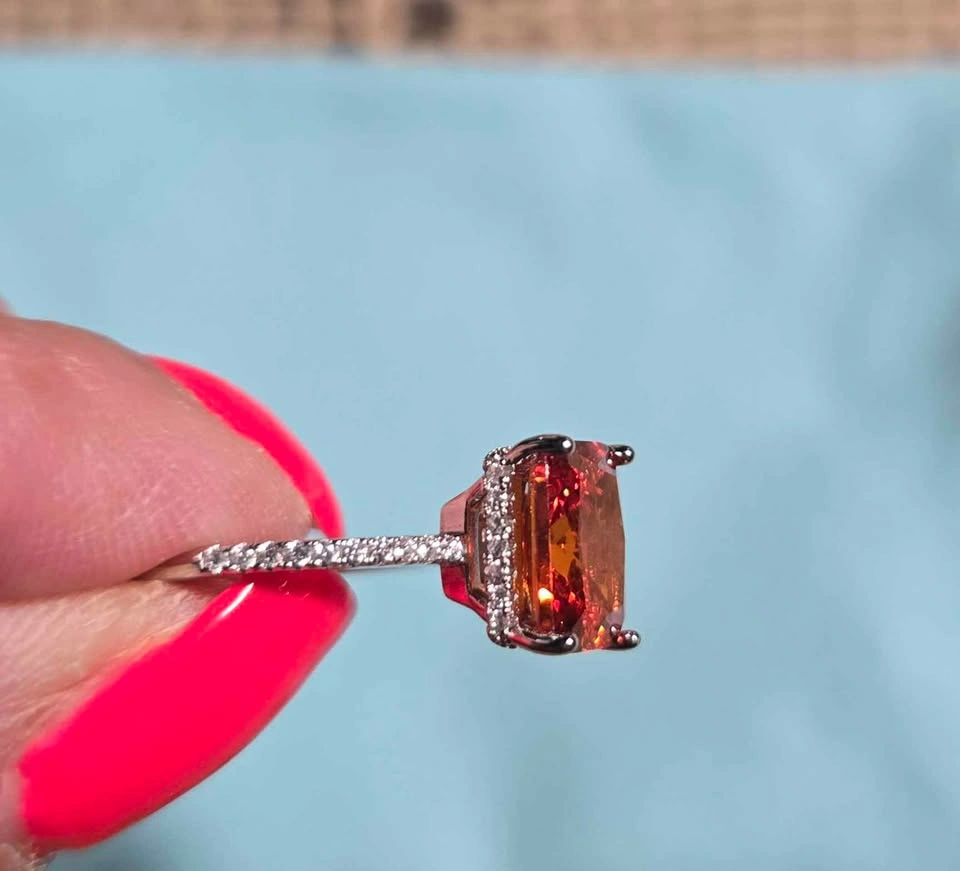 Vivid Orange Moissanite Ring 4 Carats Size 7 - photo 3