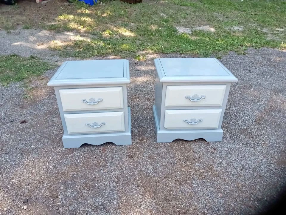 Nice antiqued set of vintage nightstands