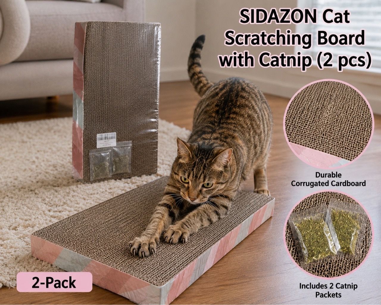 NEW SIDAZON Cat Scratching Boards – 2 Pack + Catnip