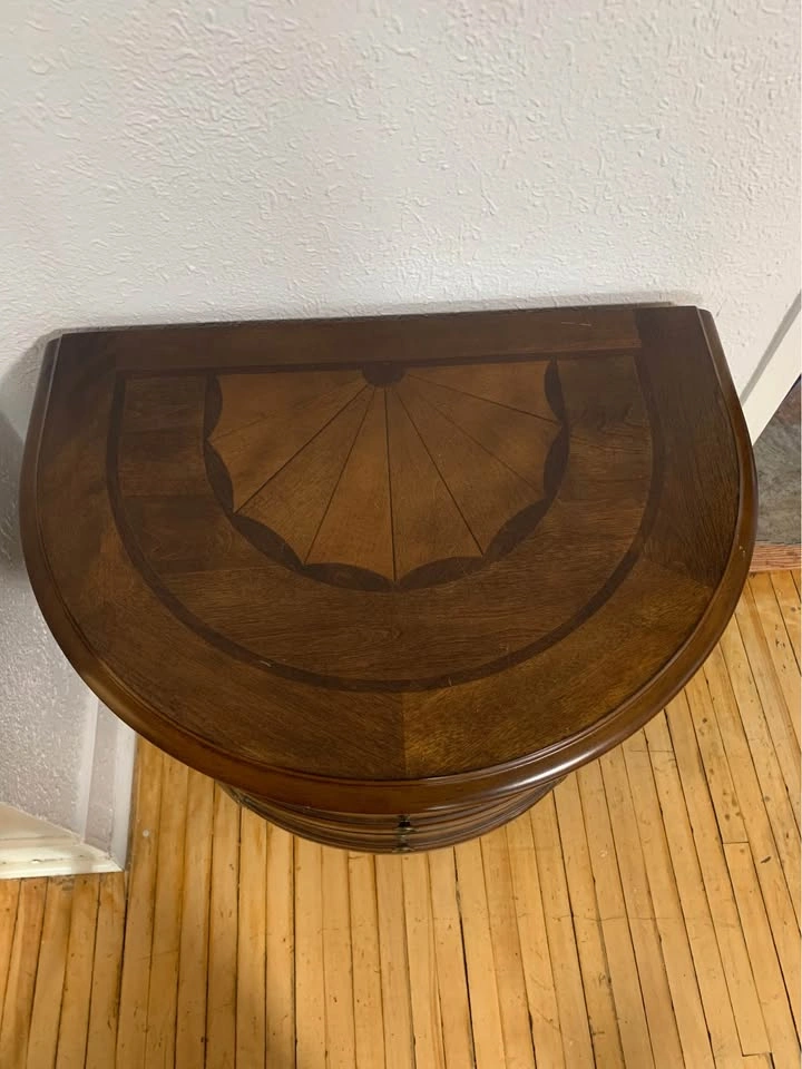 Vintage Demi-Lune Side Table with Inlaid Wood Top & 3 Drawers - photo 2