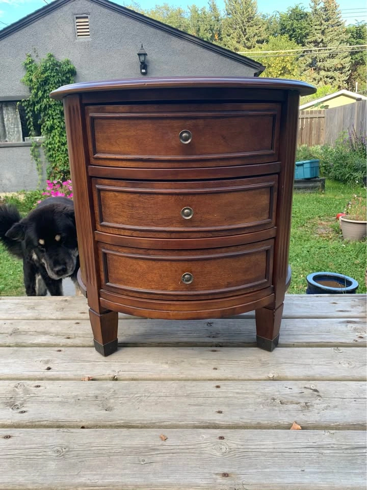 Vintage Demi-Lune Side Table with Inlaid Wood Top & 3 Drawers - photo 4