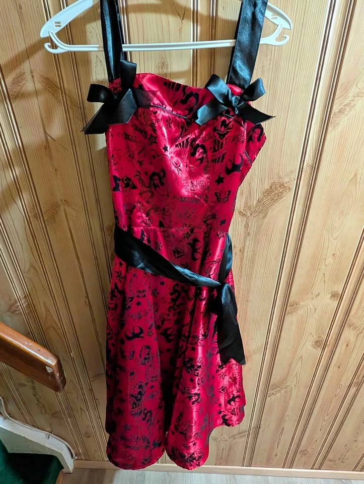 Hell Bunny Red Tattoo Print Pin-Up Dress