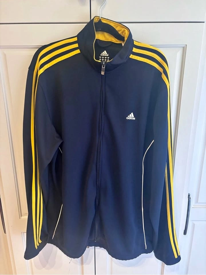 Adidas Men’s XL Navy Yellow 3-Stripes Full Zip Track Jacket O248