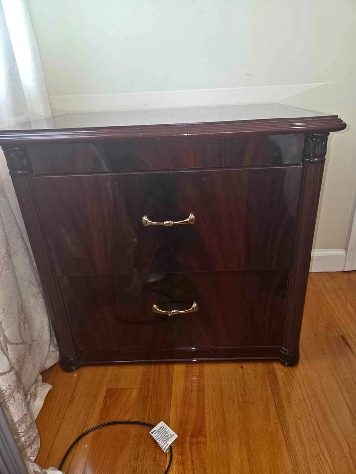 Dark Wood 2-Drawer Nightstand (Sold As A Set)