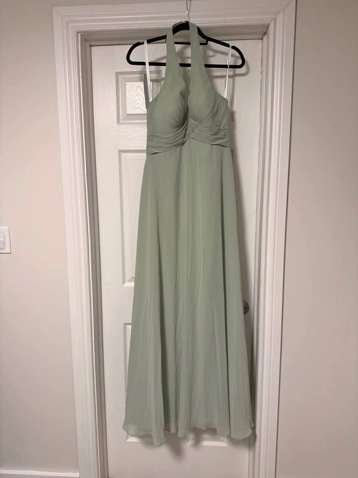 Azazie Tessie Dusty Sage Chiffon Dress - Size 8
