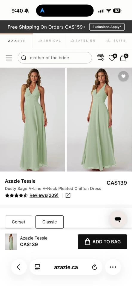 Azazie Tessie Dusty Sage Chiffon Dress - Size 8 - photo 2
