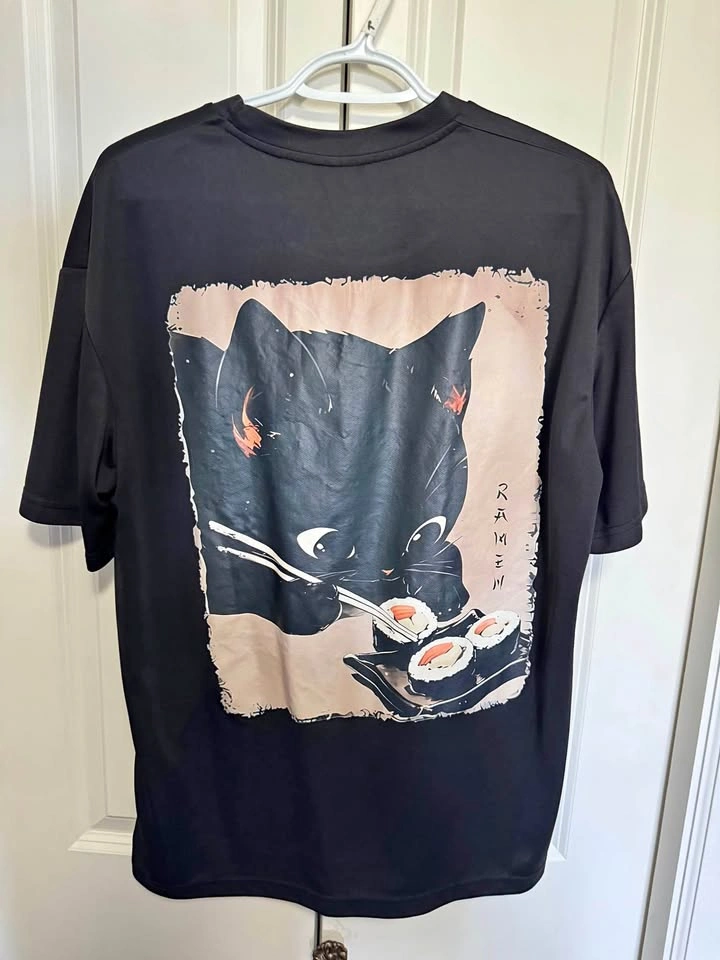 Black Cat Sushi Graphic T-Shirt Fit Men M
