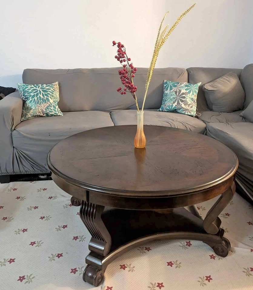 Round Hardwood Wood Coffee Table