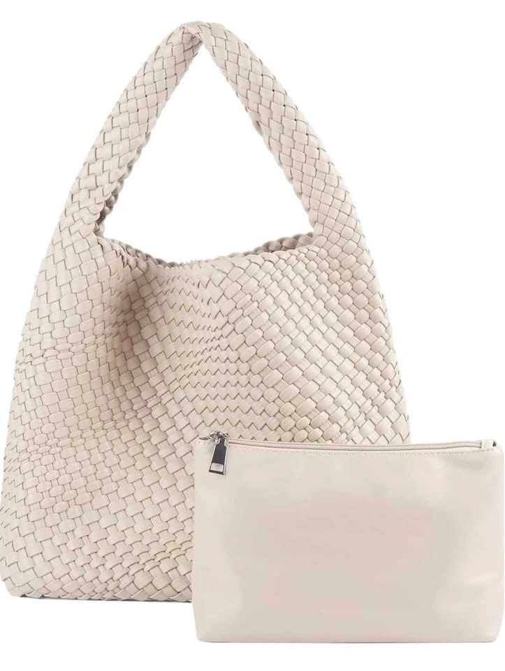 New Woven Leather Tote Bag with Matching Pouch