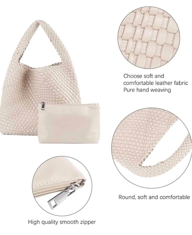 New Woven Leather Tote Bag with Matching Pouch - photo 3