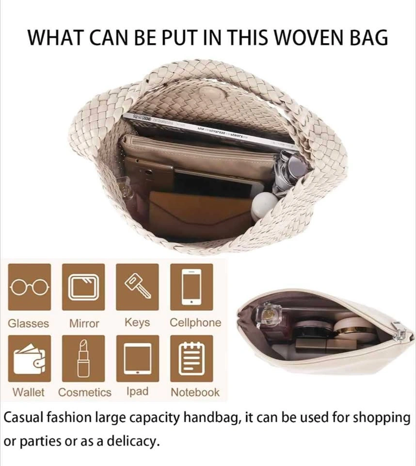 New Woven Leather Tote Bag with Matching Pouch - photo 4