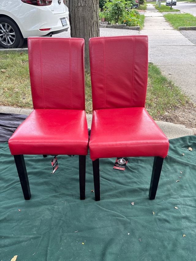 Red Faux Leather Dining Chairs - photo 2