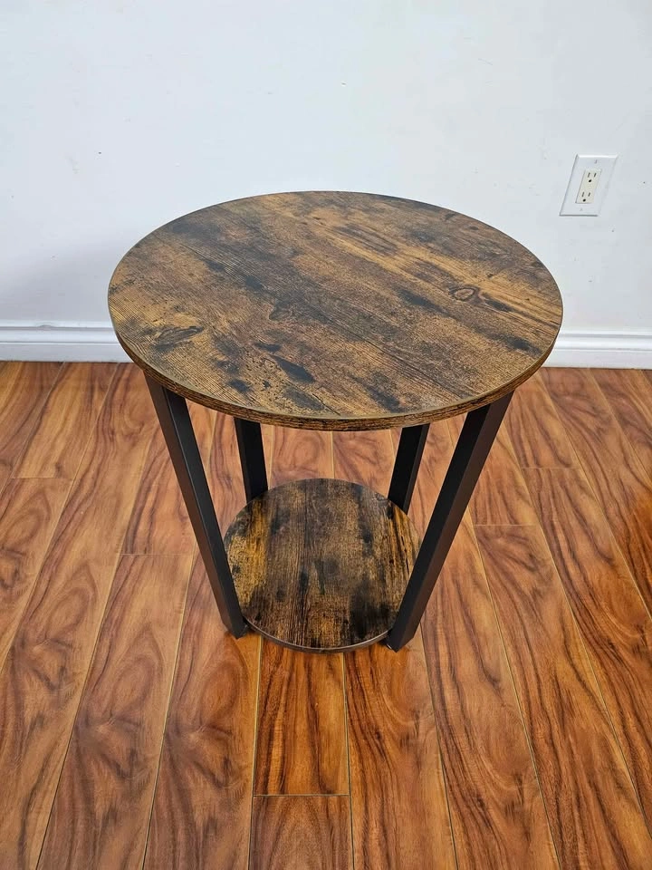 Industrial Round End Table with Storage Shelf - photo 2