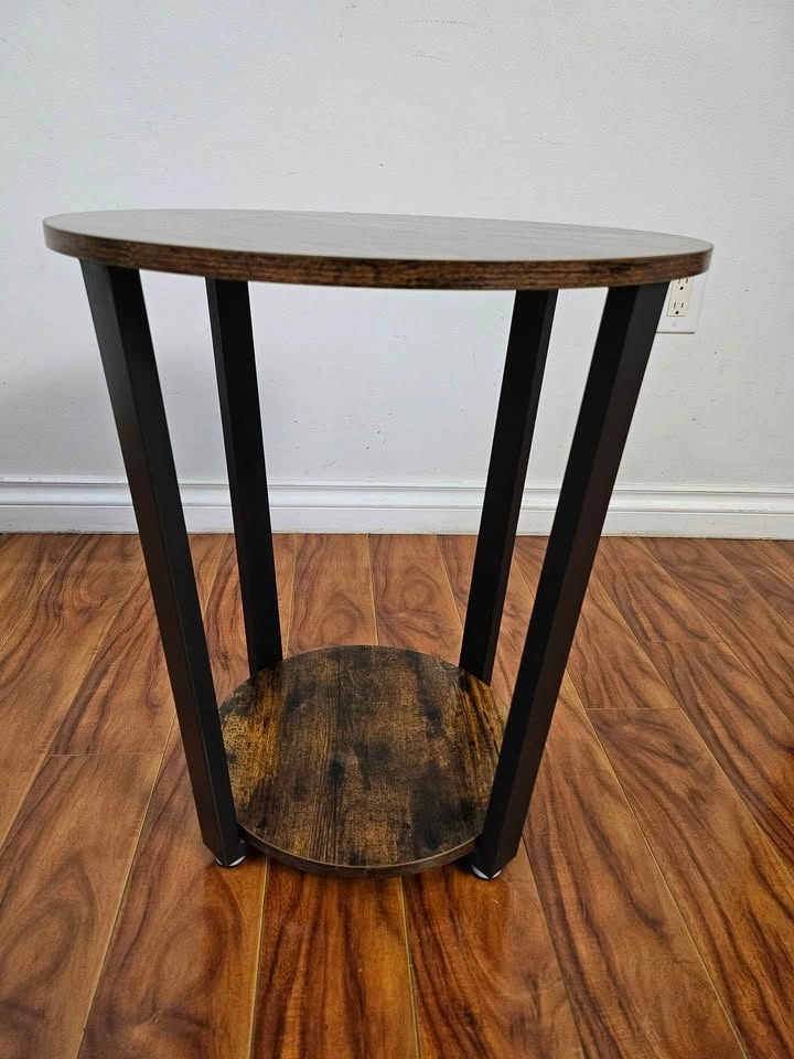 Industrial Round End Table with Storage Shelf - photo 3