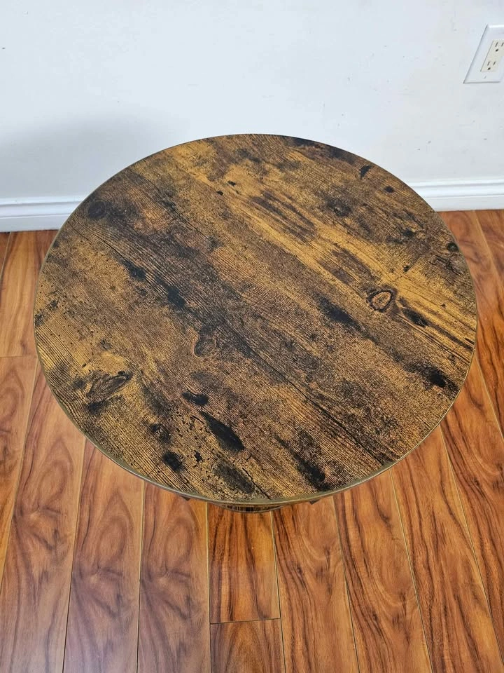 Industrial Round End Table with Storage Shelf - photo 4