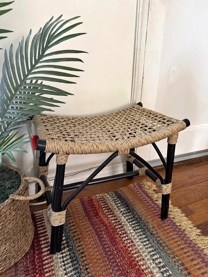 Woven Rattan-Style Stool / Bench