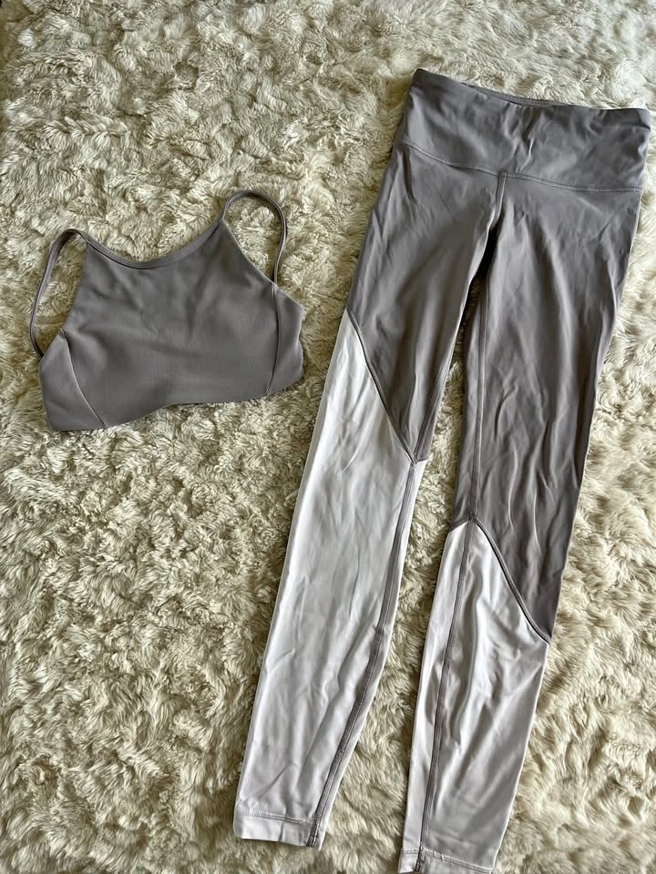 Lululemon Grey & White Matching Set - Sports Bra + Leggings