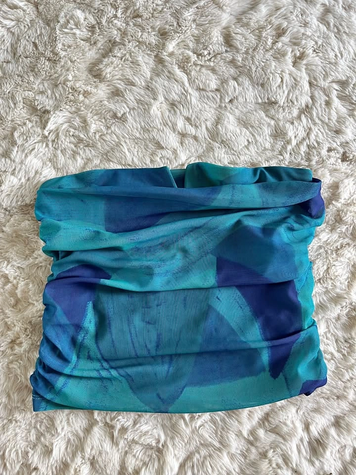 Dynamite Blue Green Ruched Mesh Tube Top Size S