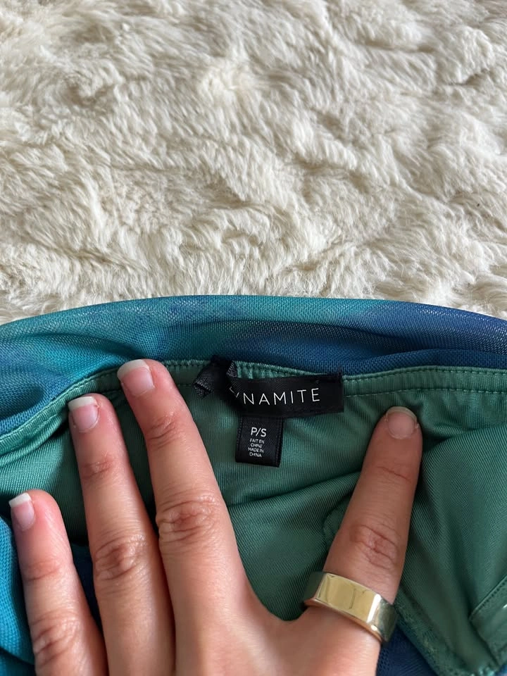 Dynamite Blue Green Ruched Mesh Tube Top Size S - photo 2