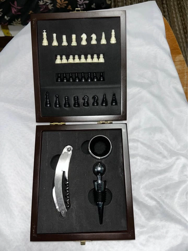 Wooden Chess Set & Wine Accessory Gift Box Combo - photo 2