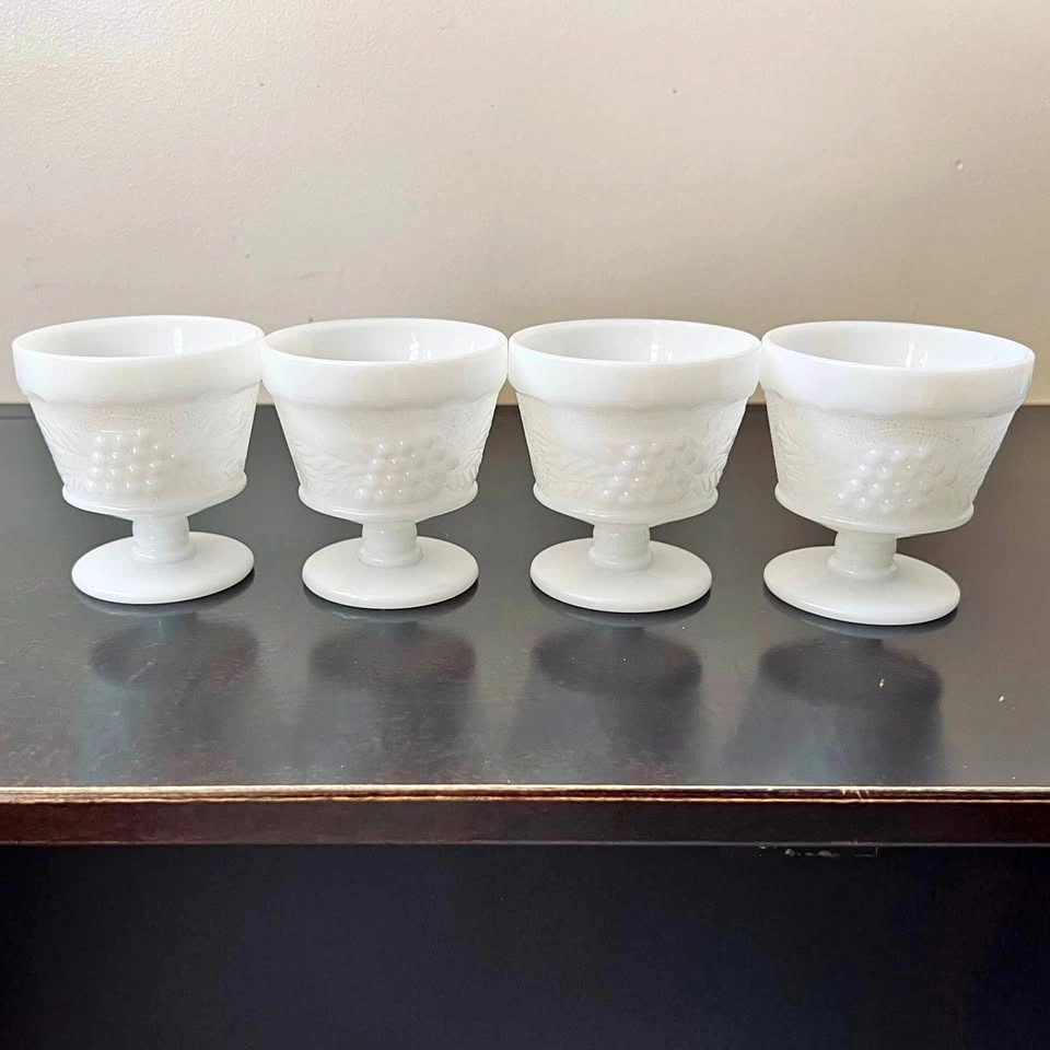 Milk Glass Anchor Hocking Set of 4 Sherbet Goblets
