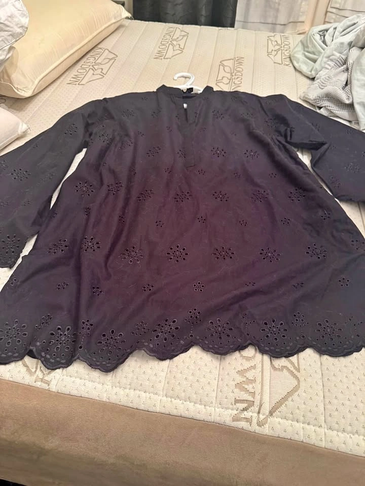 Loft Black Eyelet Cotton Tunic Blouse
