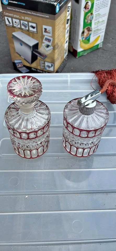 Vintage Ruby Cut-To-Clear Crystal Perfume Bottles (Pair)