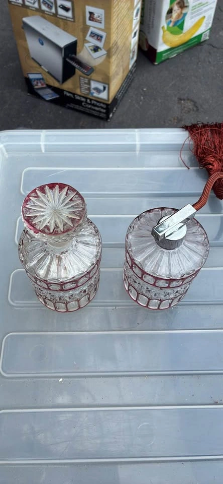 Vintage Ruby Cut-To-Clear Crystal Perfume Bottles (Pair) - photo 2