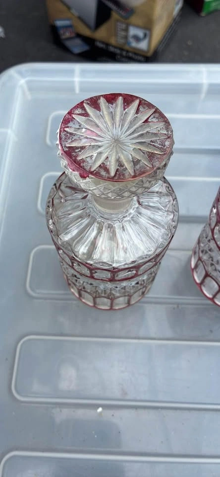 Vintage Ruby Cut-To-Clear Crystal Perfume Bottles (Pair) - photo 3