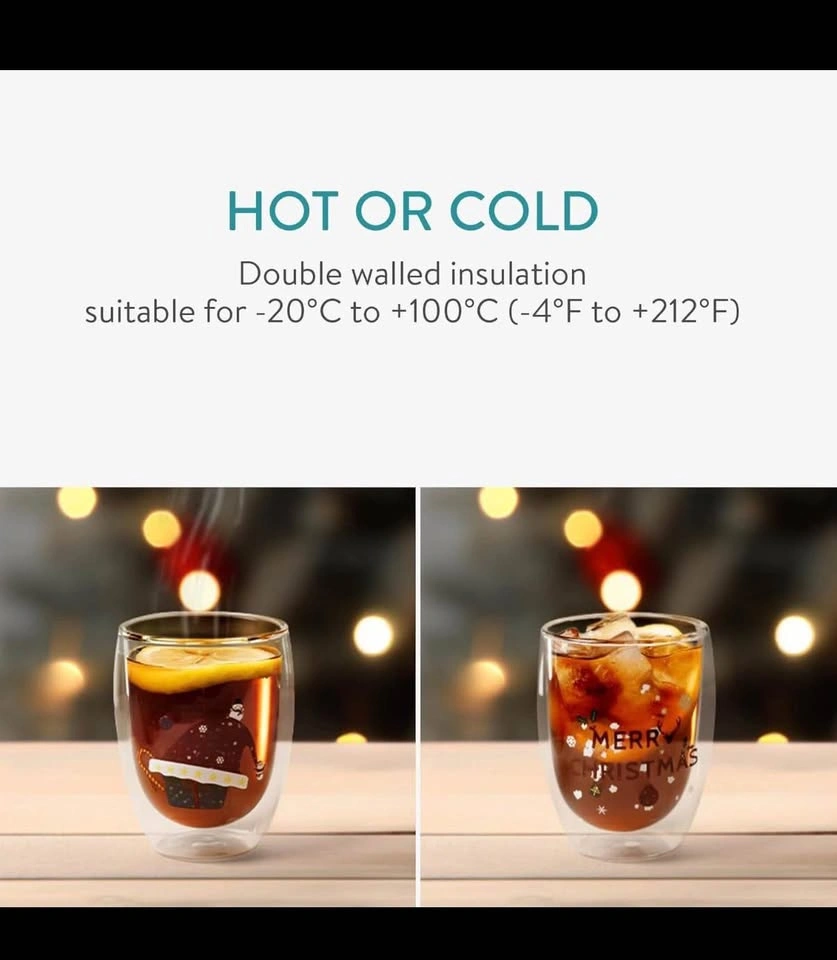 New Set of 8 Double Walled Glass Mugs Christmas Design - photo 4