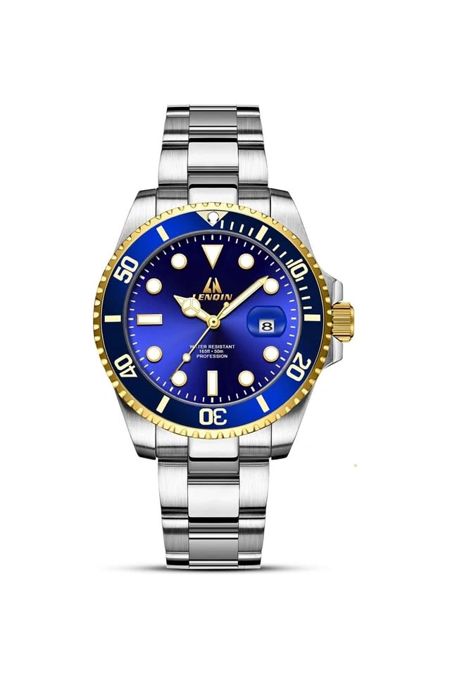 New Stainless Steel Watch Silver Dark Blue Dial