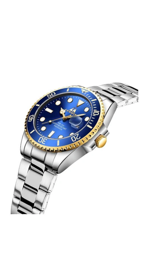New Stainless Steel Watch Silver Dark Blue Dial - photo 2
