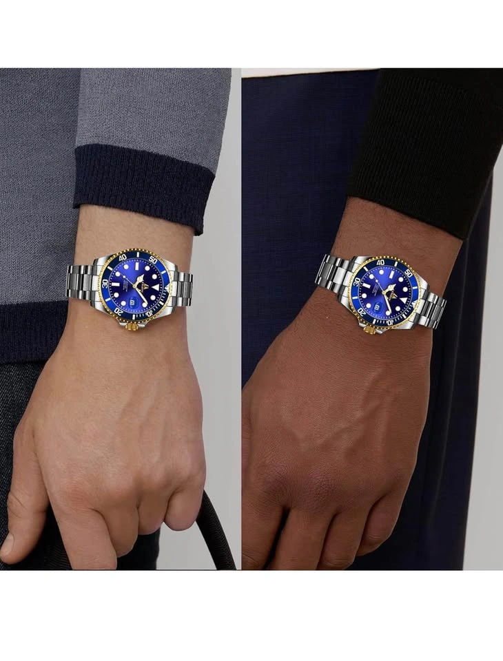 New Stainless Steel Watch Silver Dark Blue Dial - photo 3