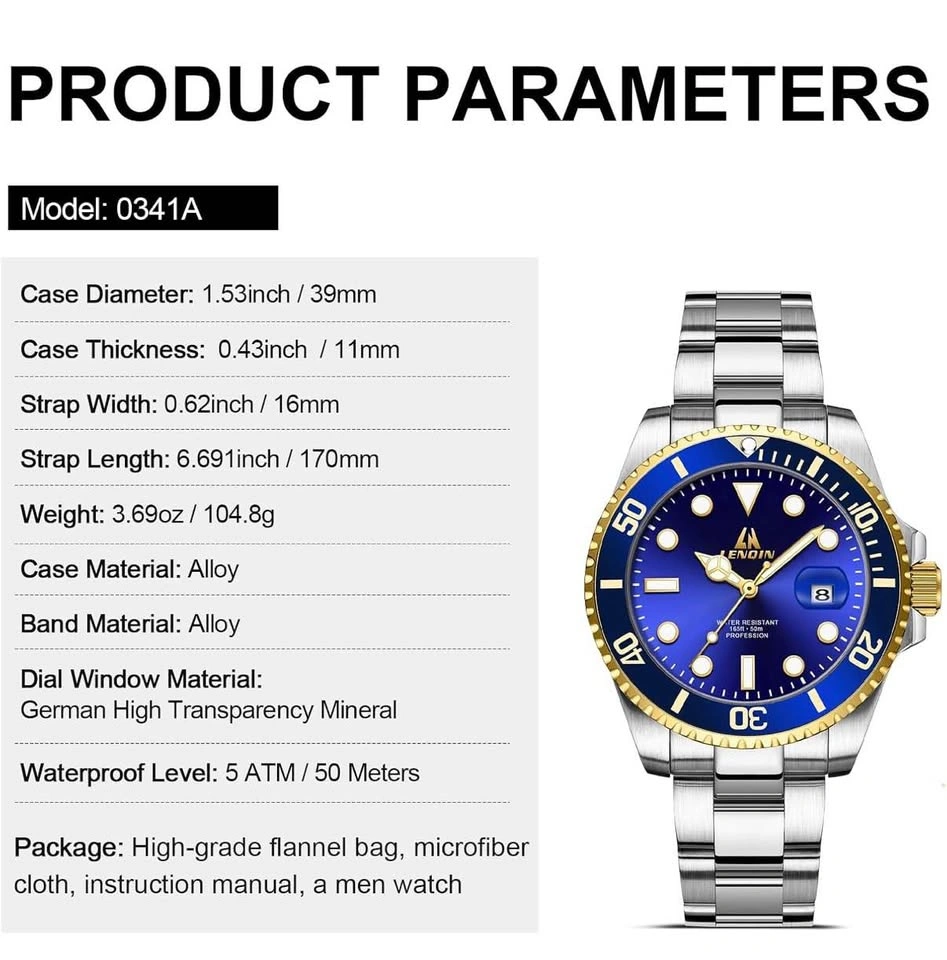 New Stainless Steel Watch Silver Dark Blue Dial - photo 4