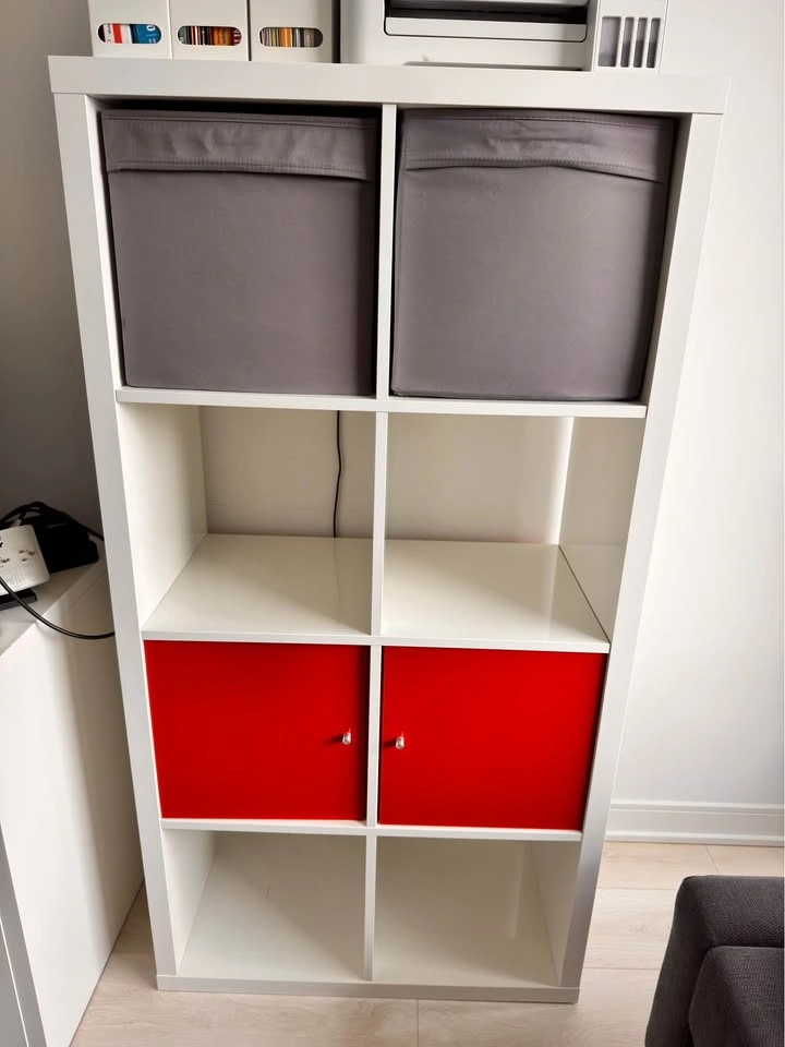 IKEA KALLAX 8-Cube Shelving Unit with 2 Red Door Inserts - photo 2