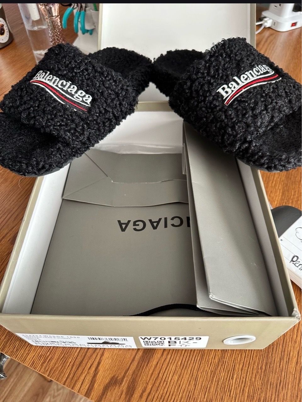 Balenciaga Furry Slide Sandals Black