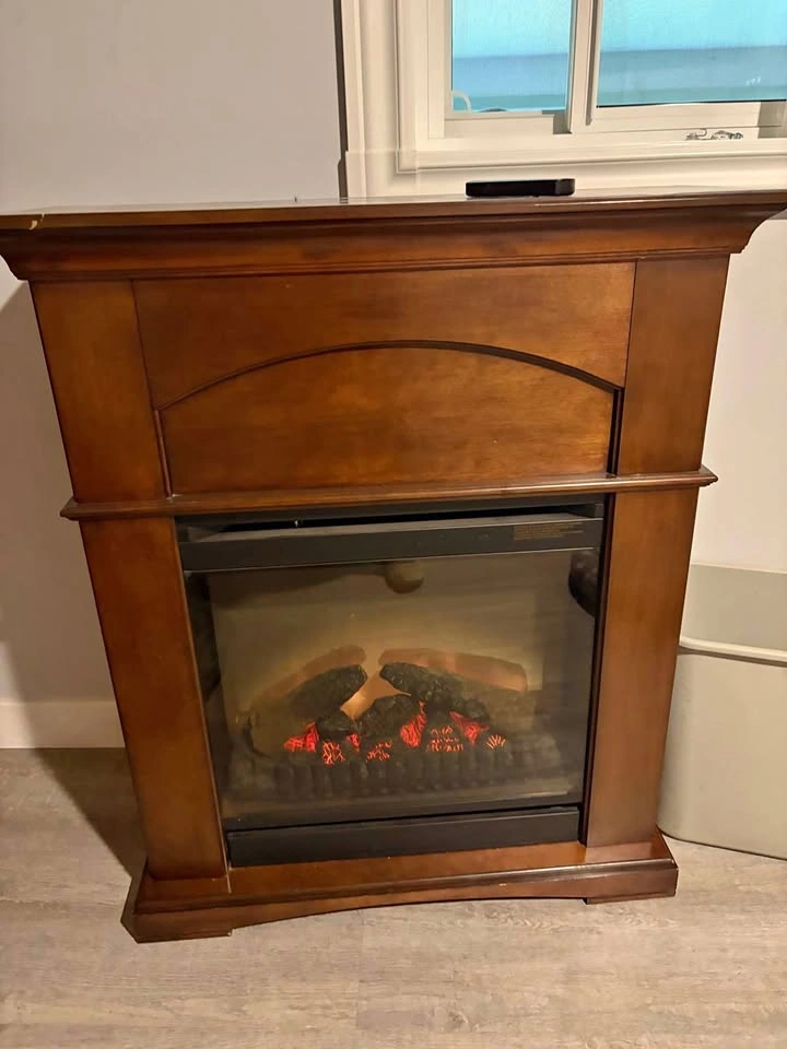 Electric Fireplace with Wood Mantel