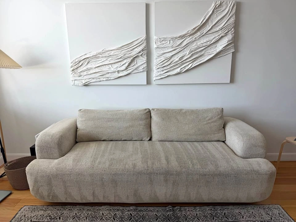 West Elm Modern Low-Profile Textured Sofa in Beige