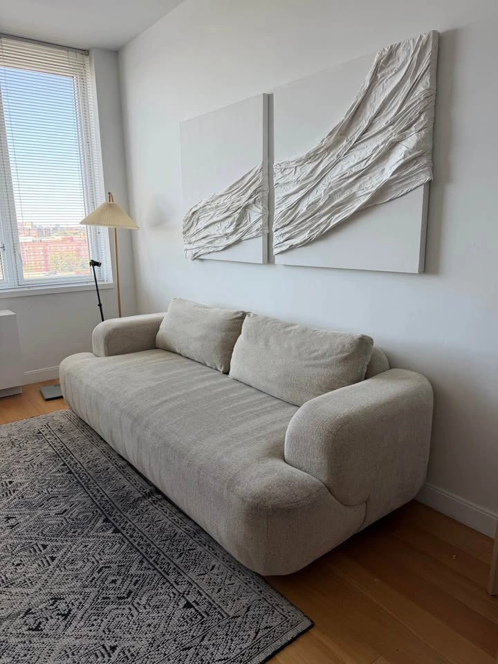 West Elm Modern Low-Profile Textured Sofa in Beige - photo 2