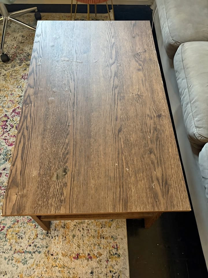 Rectangular Wood Grain Coffee Table with Storage Shelf