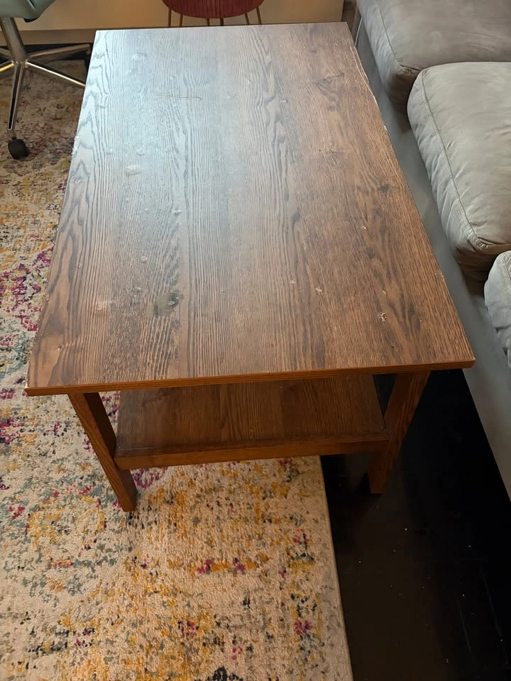 Rectangular Wood Grain Coffee Table with Storage Shelf - photo 2