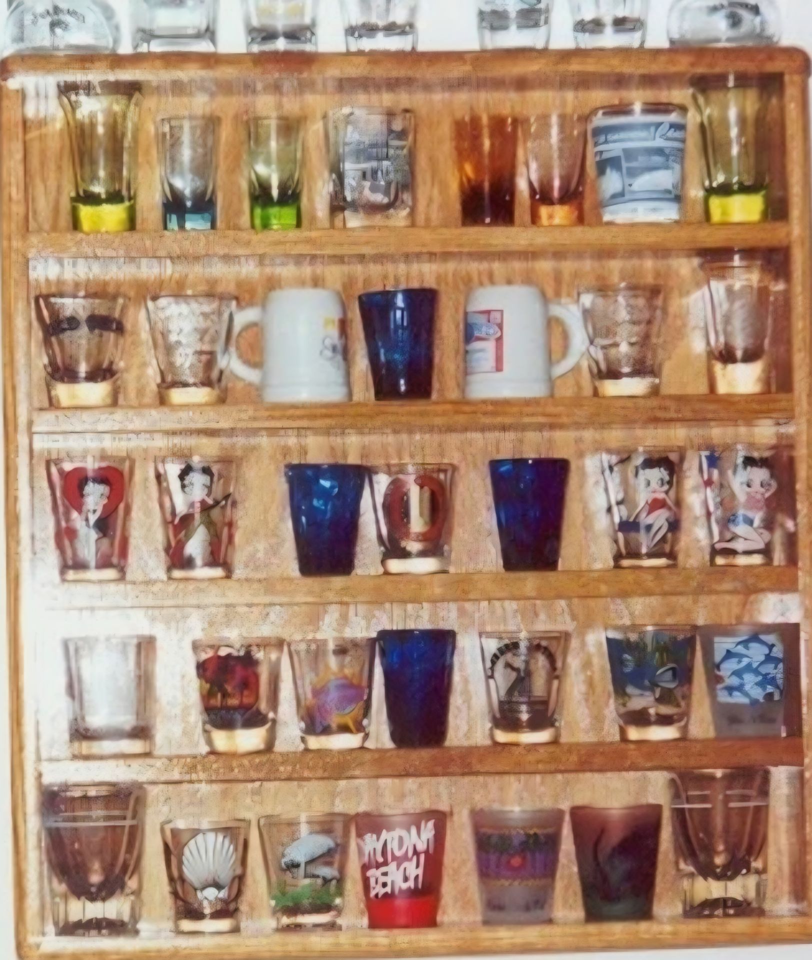 Oak shot glass display case w/plexiglass front - photo 3