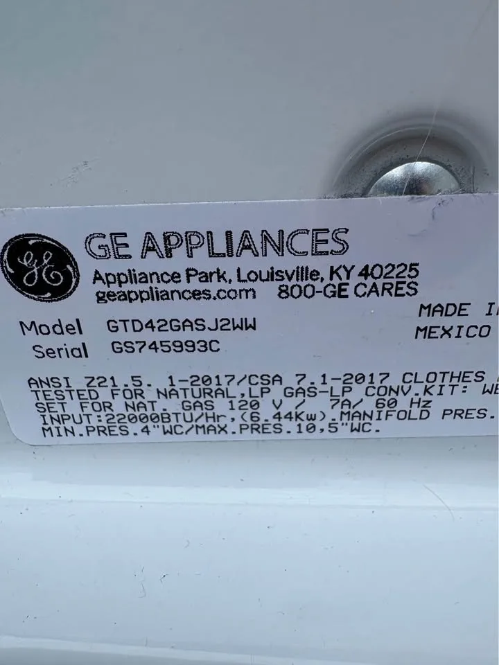 GE Natural Gas Dryer 27" image indicator(5)