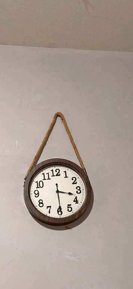 Round Wood-Look Wall Clock with Rope Hanger