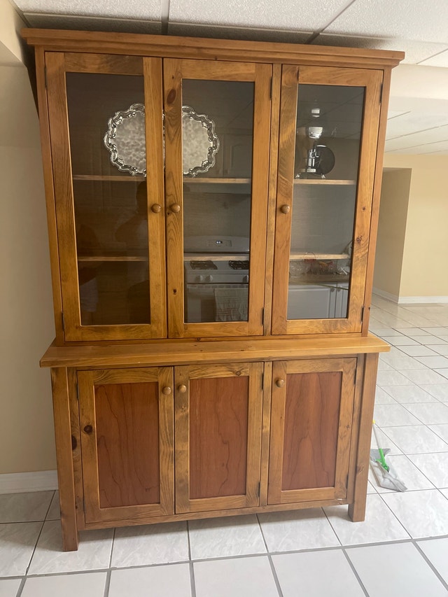 Kitchen hutch top section, custom made and stained