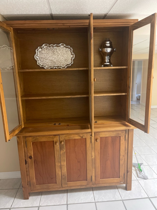 Kitchen hutch top section, custom made and stained - photo 2