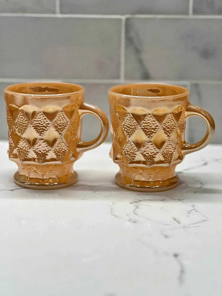 Vintage Fire-King Anchor Hocking "Kimberly" Peach Lustre Mugs